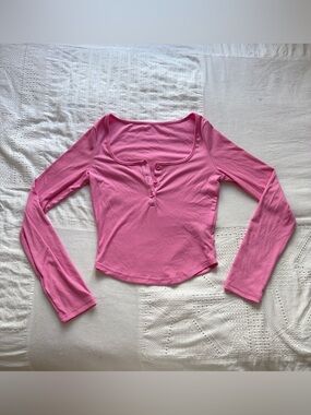 SHEIN DAZY Classic Pink Long-Sleeve ribbed Henley Top